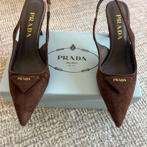 Prada Women's Chocolate Brown Suede Heels